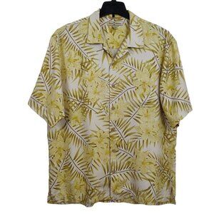 Tommy Bahama Silk Hawaiian Shirt Size Large Chartreuse Green Floral Print Aloha